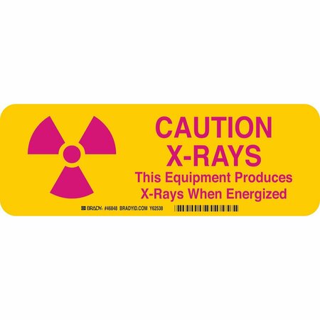BRADY Radiation Caution Sign, 3 1/2 in H, 10 in W, Aluminum, Rectangle, 46848 46848